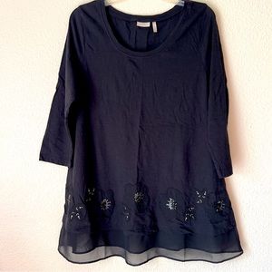 LOGO by Lori Glodstein embellished beaded black 100% cotton